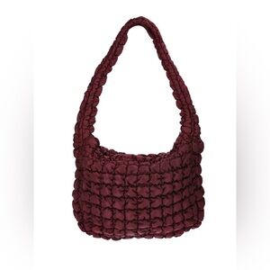 A017 No boundaries Quilted Hobo Bag Wine Fusion Burgundy puffy cloud shoulder OS